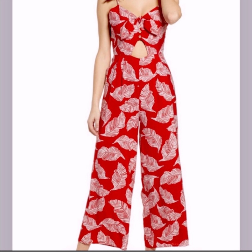 Anthropologie J.O.A Front Tie Leaf Print Jumpsuit Size Small
